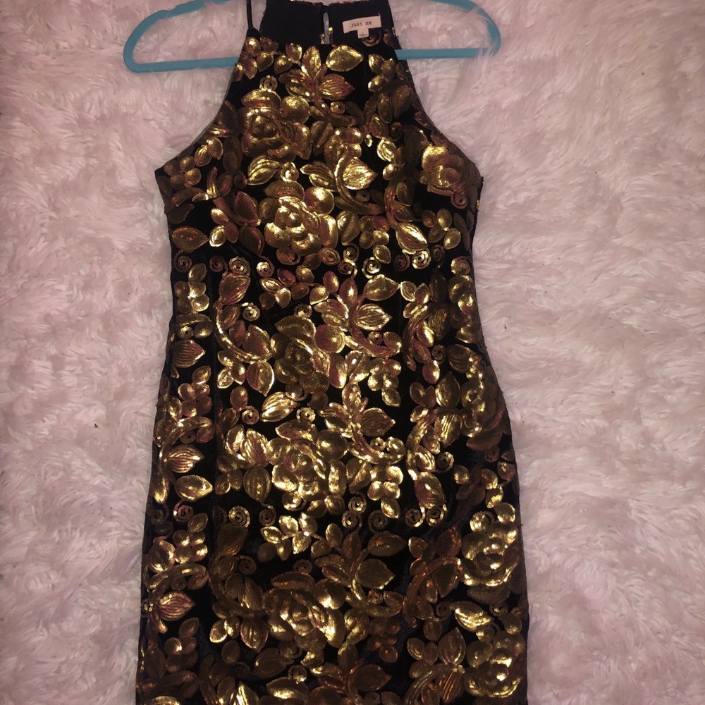 Gold and Black Sequin Mini Dress